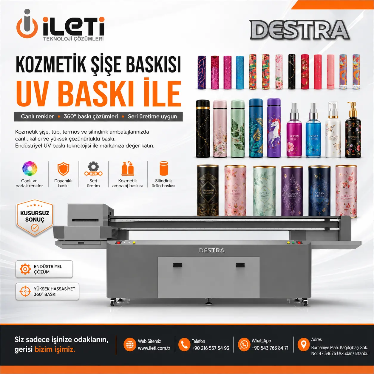 Destra 3 Sıra 2 Grup Kozmetik Şişe UV Baskı Makinası