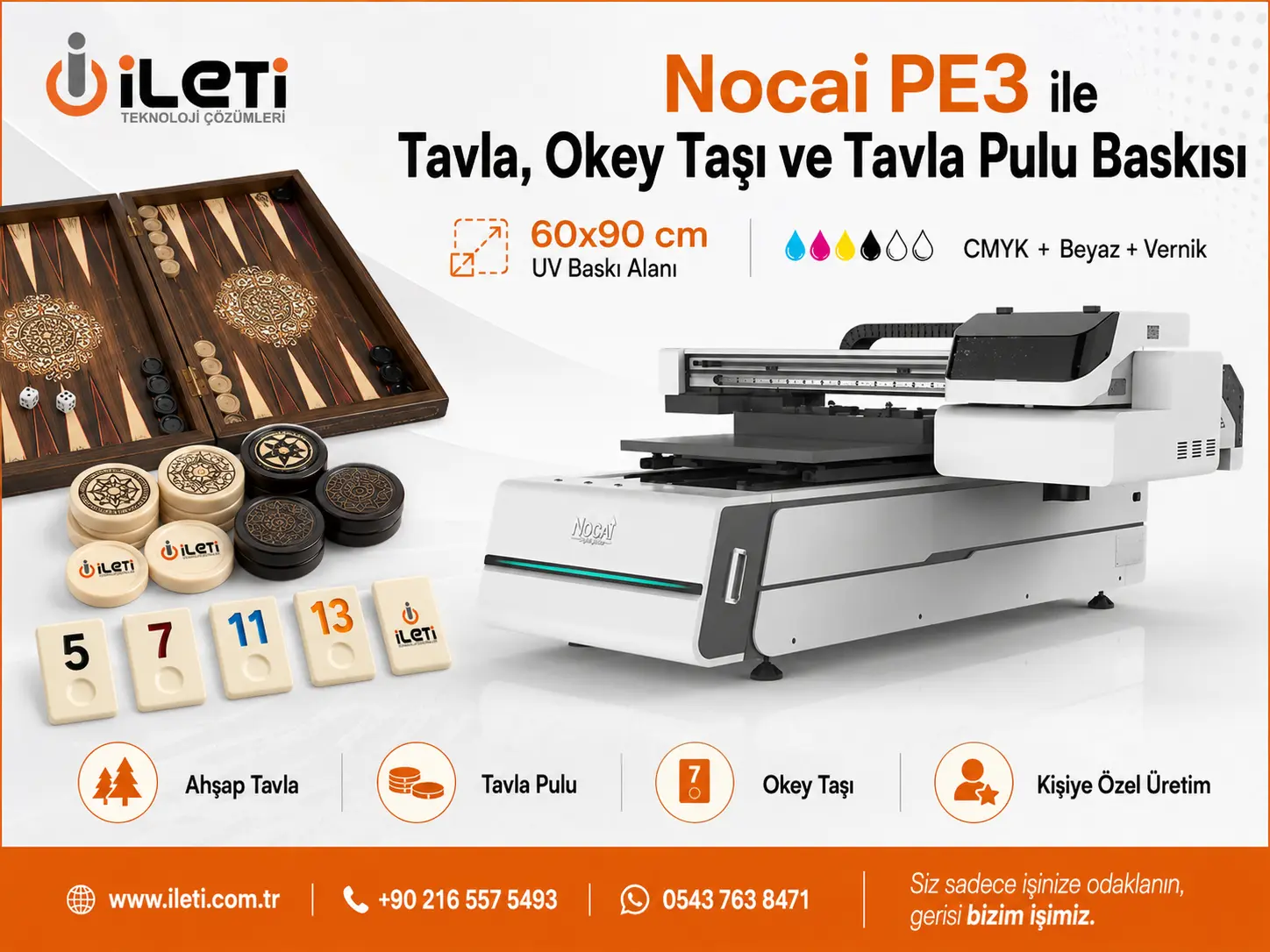 Nocai PE3 ile Tavla, Okey Taşı ve Tavla Pulu UV Baskı
