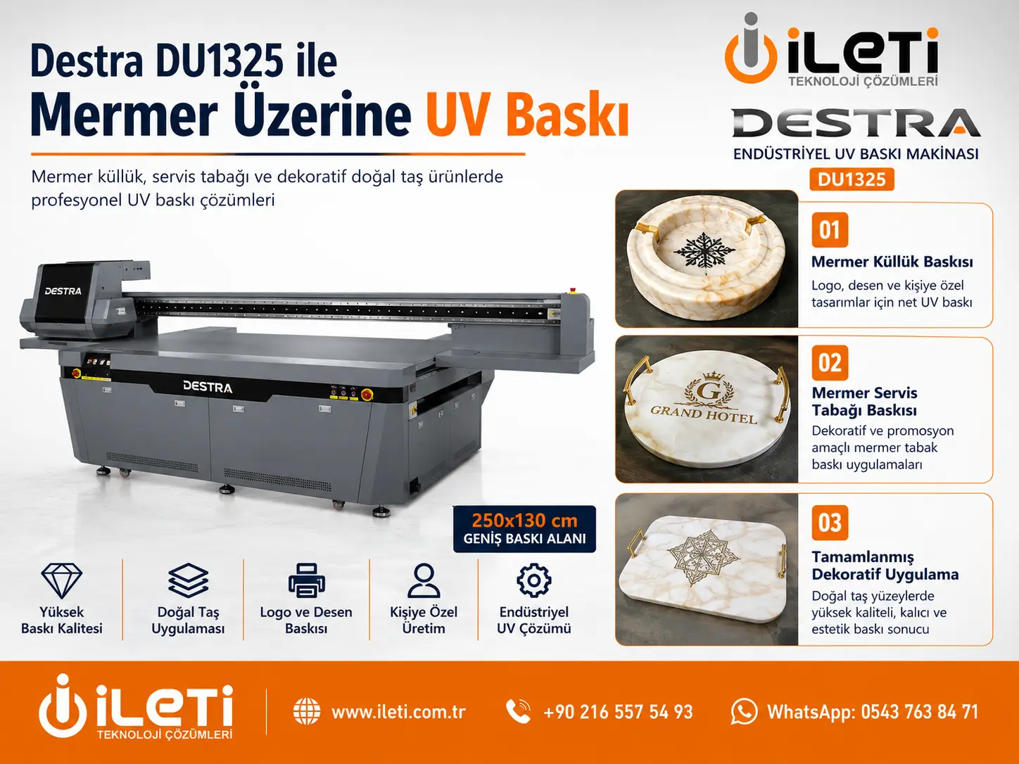 Destra 120x160 ile Derin Mermer Küllük ve Servis Tabağına UV Baskı
