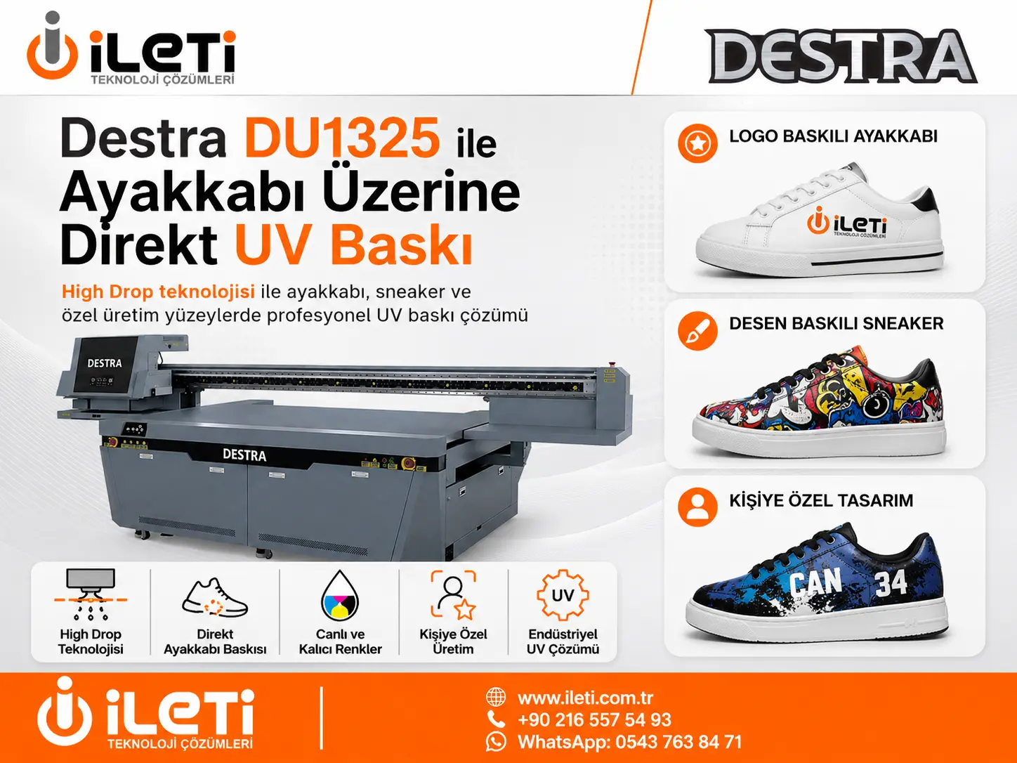 Ayakkabı Üzerine Direkt UV Baskı: Destra 250x130 High Drop Teknolojisi