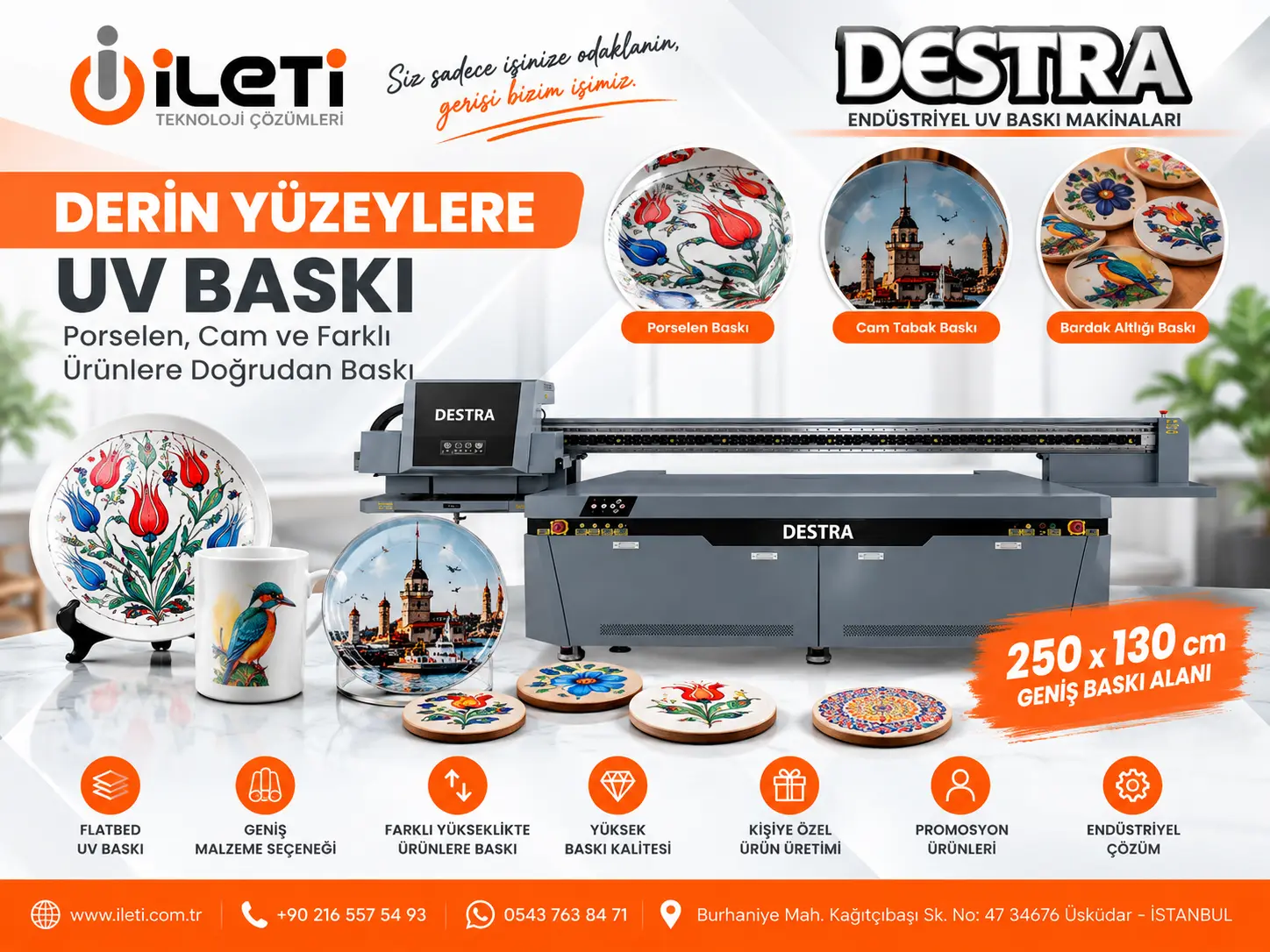 Derin Yüzeylere UV Baskı: Destra DU1325 ile Porselen, Cam ve Farklı Ürünlere Baskı Slug